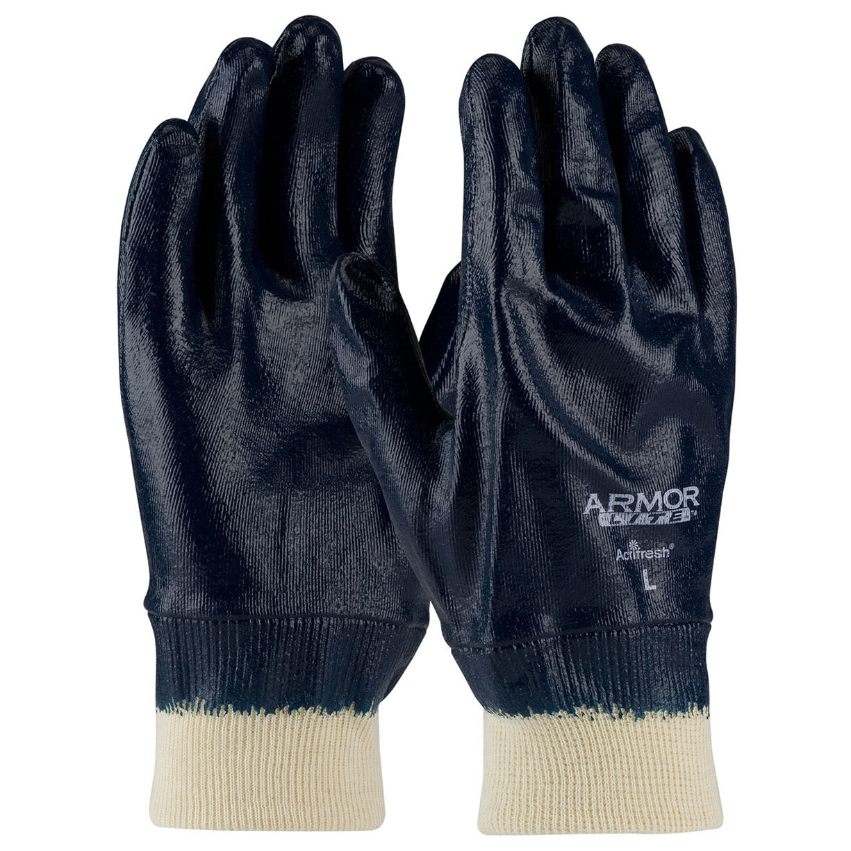 Blue/White String Knit Gloves - PIP - Nitrile Coated