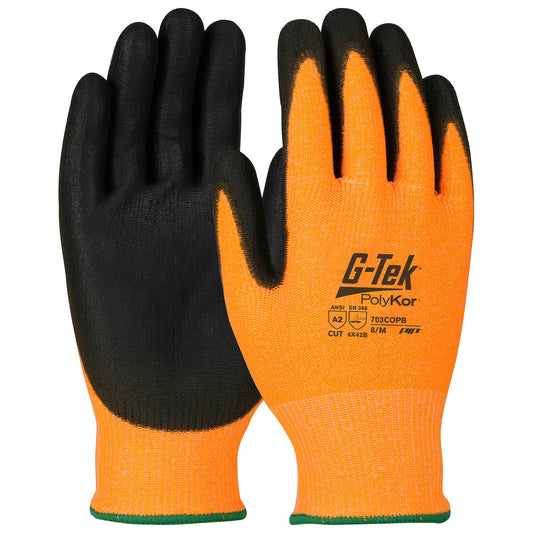 Polyurethane Coated String Knit Gloves | PIP | 703Copb G-Tek Polykor Hi-Vis Seamless Blended
