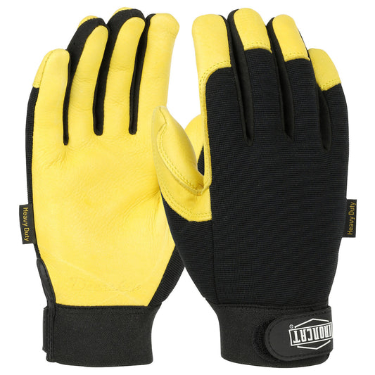 Black/Yellow Leather Gloves - PIP - Durable Comfort