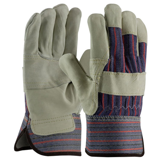 Tan/Blue Leather Gloves - PIP - Economy Grade Quality