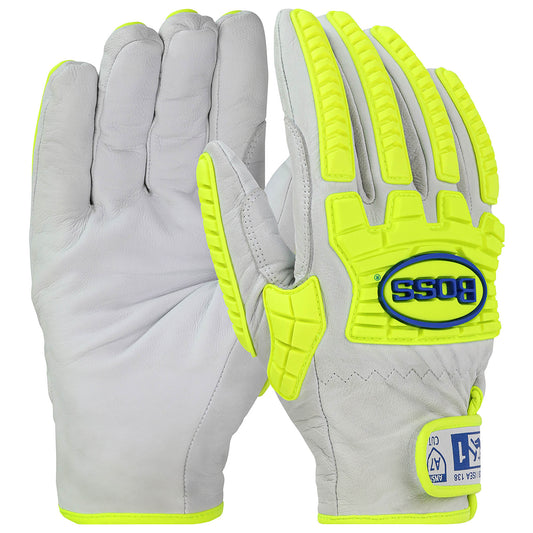 Hi-Vis Leather Gloves - PIP - Impact And Cut Protection