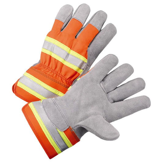 Gray/Orange Leather Gloves - PIP - Durable Split Palm - Heavy Duty