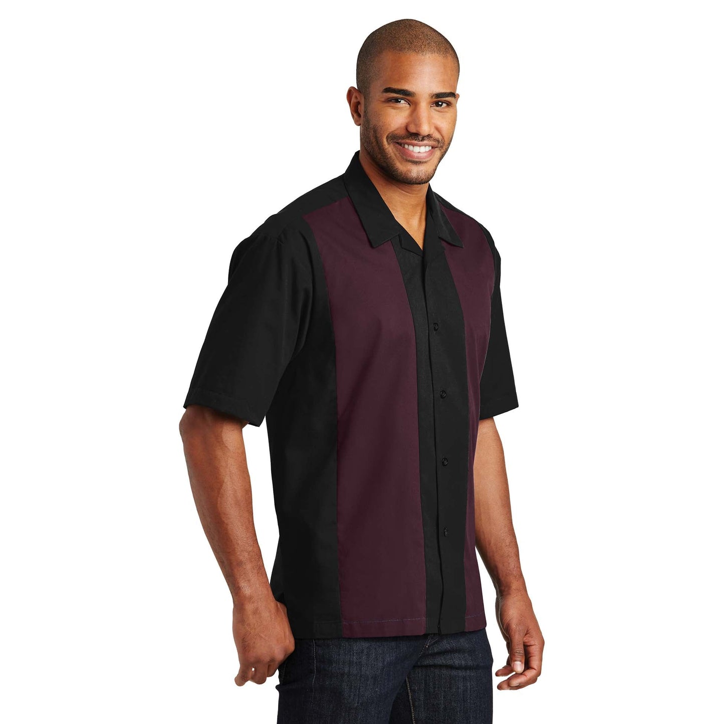 Black/Light Stone Button Up Shirt - Port Authority - Soft