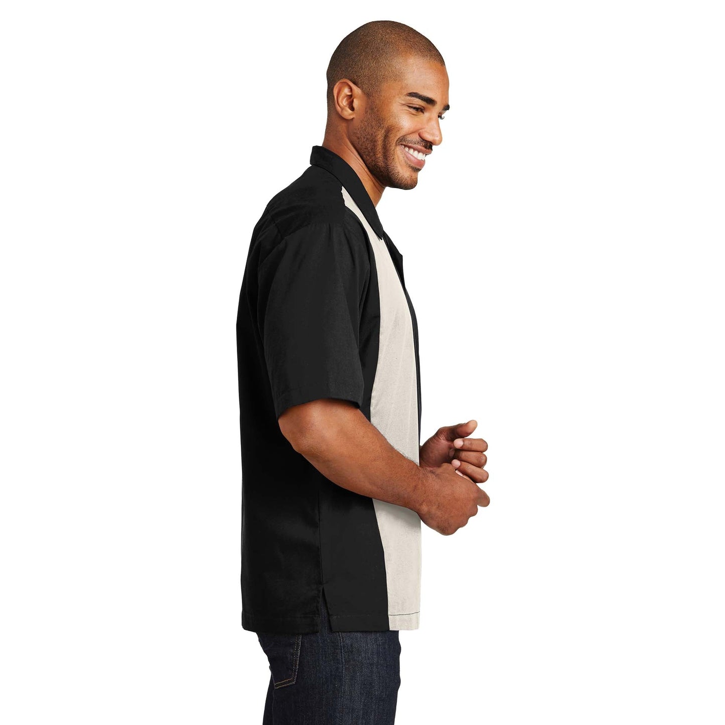 Black/Light Stone Button Up Shirt - Port Authority - Soft