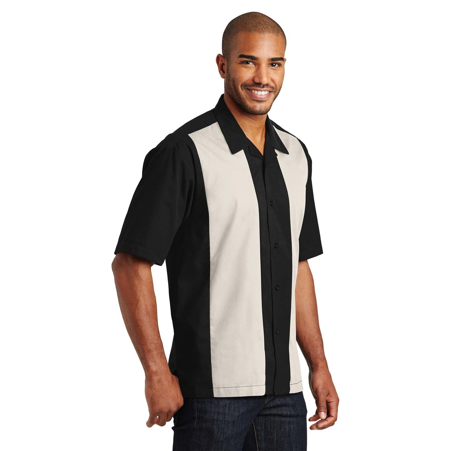 Black/Light Stone Button Up Shirt - Port Authority - Soft