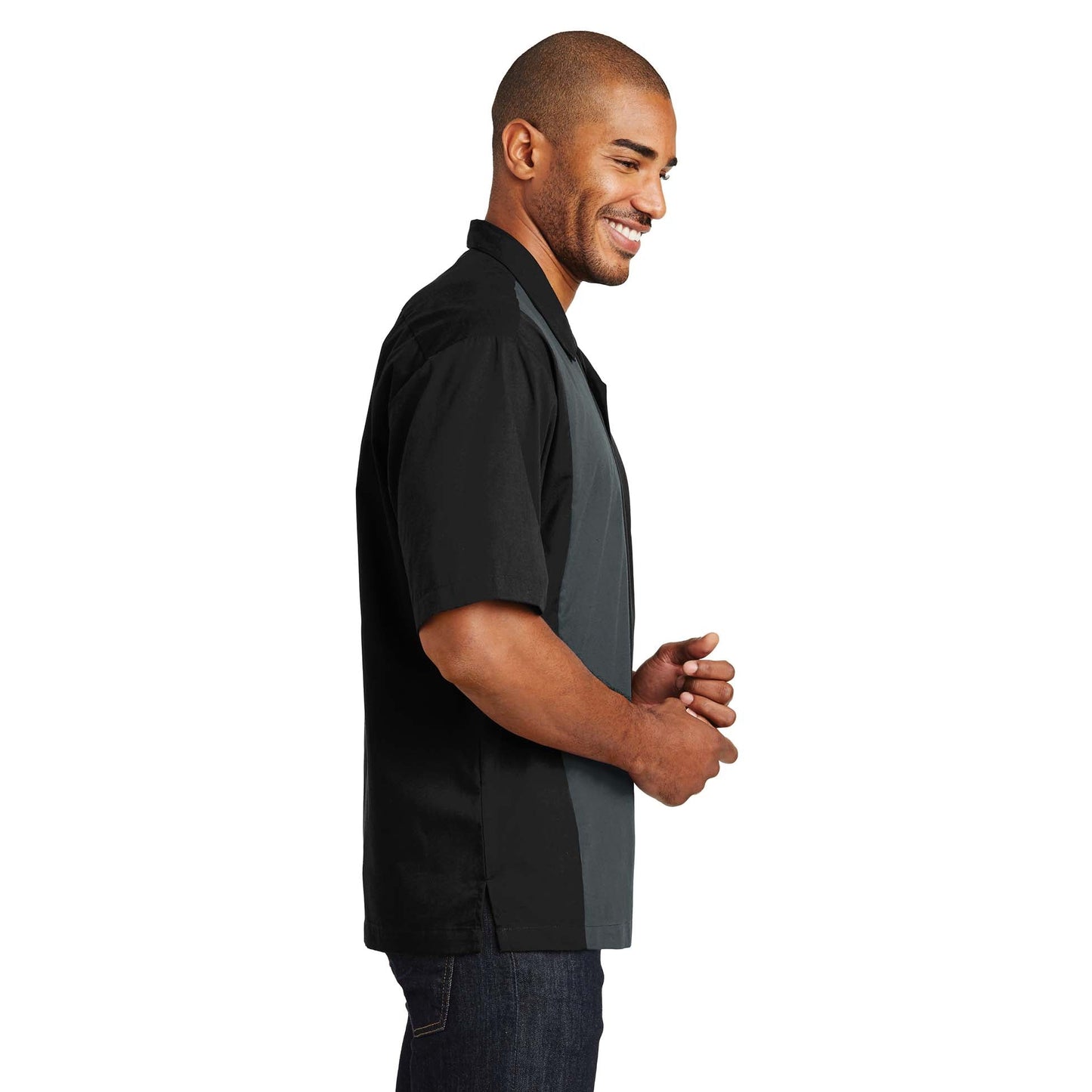 Black/Light Stone Button Up Shirt - Port Authority - Soft