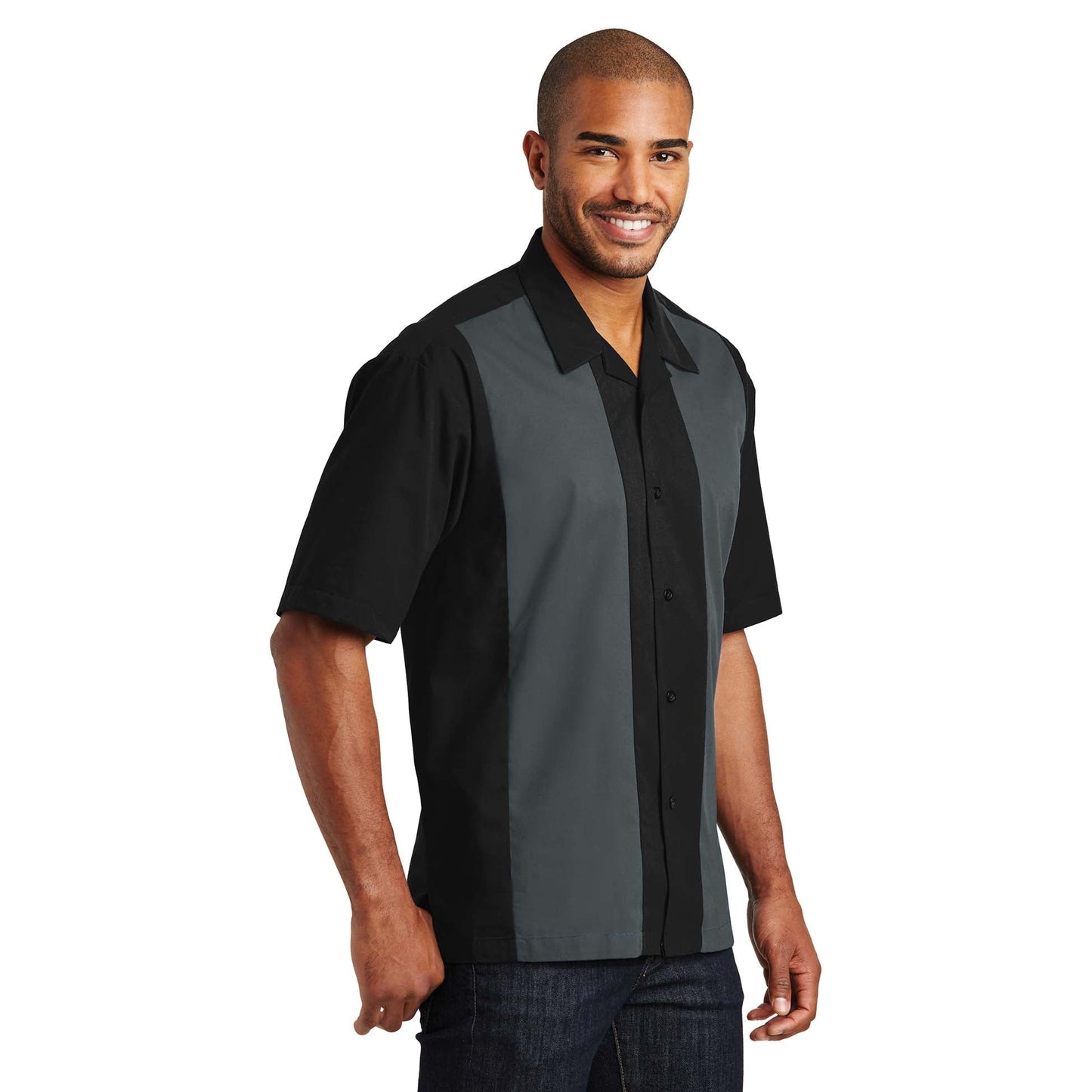 Black/Light Stone Button Up Shirt - Port Authority - Soft