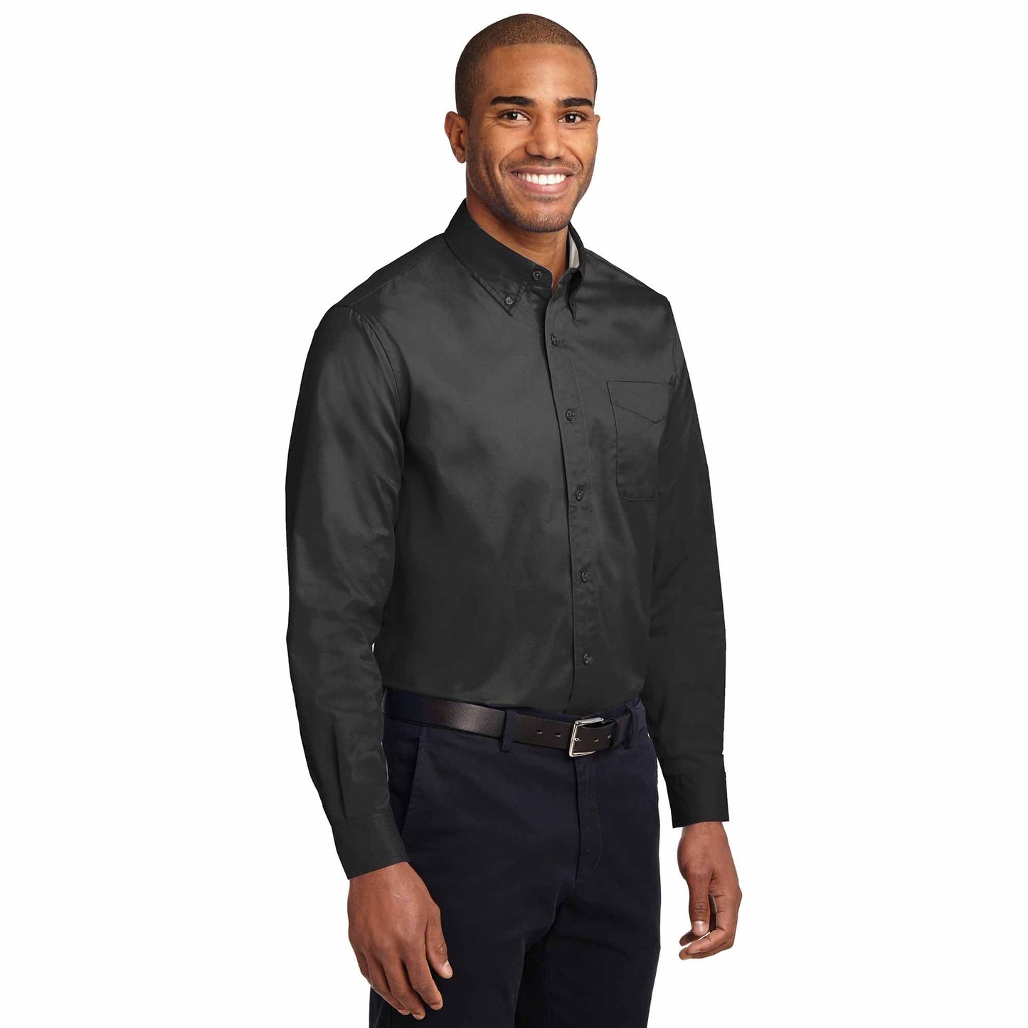 Black/Light Stone Button Up Shirt - Port Authority - Durable