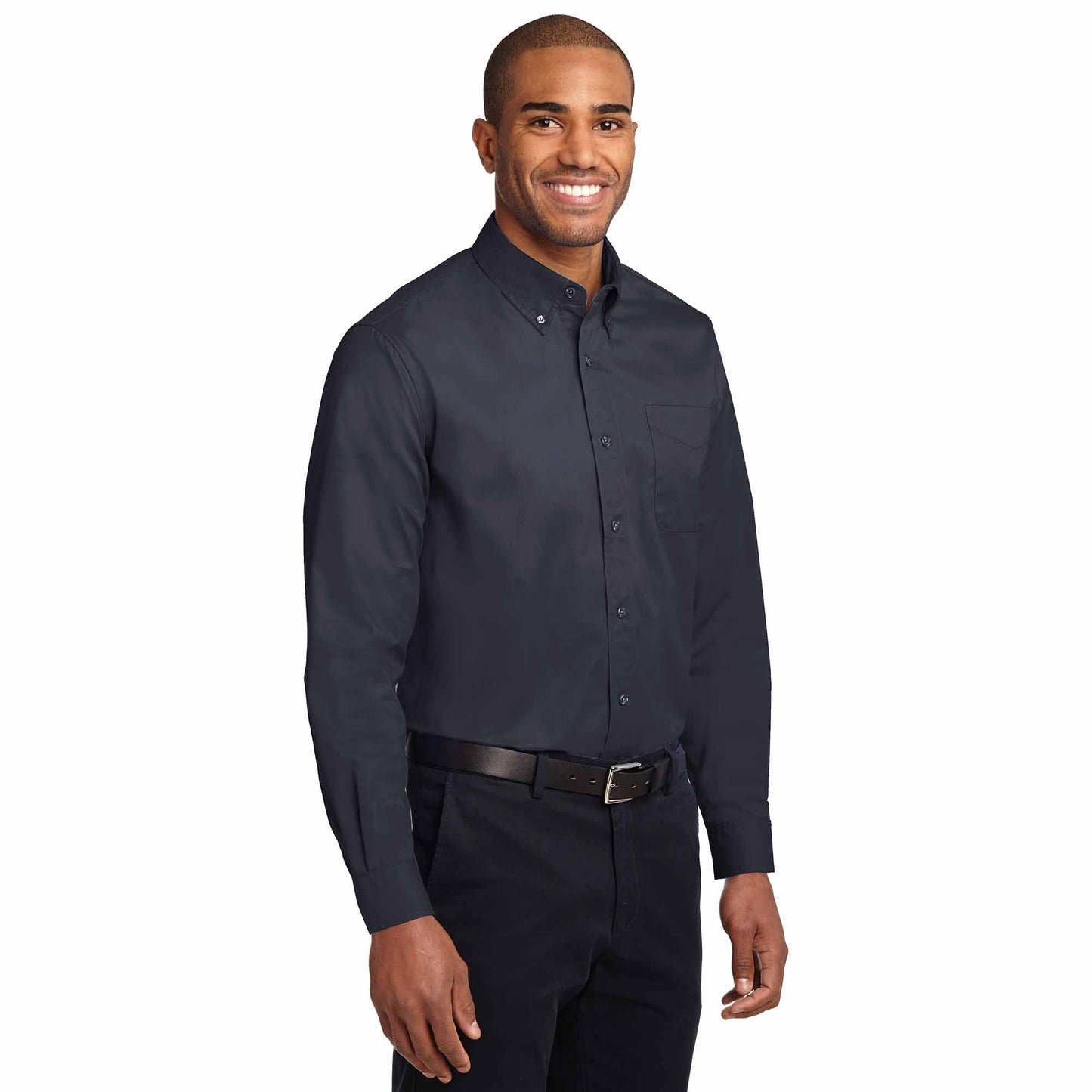 Black/Light Stone Button Up Shirt - Port Authority - Durable