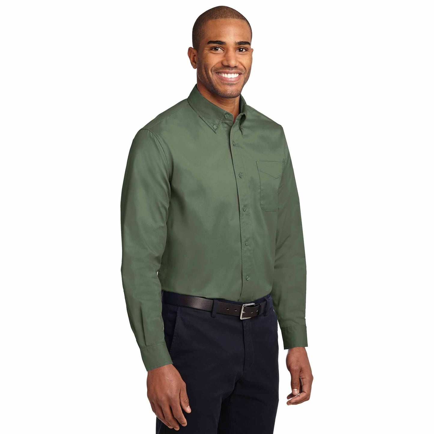 Black/Light Stone Button Up Shirt - Port Authority - Durable