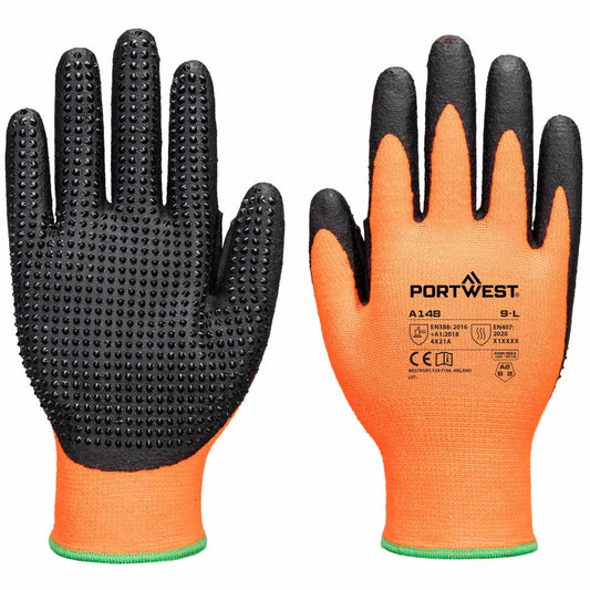 Orange/Black Work Gloves - Portwest - High Dotted Design