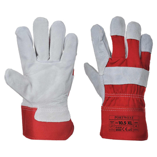 Red Leather Gloves - Portwest - Abrasion Resistant