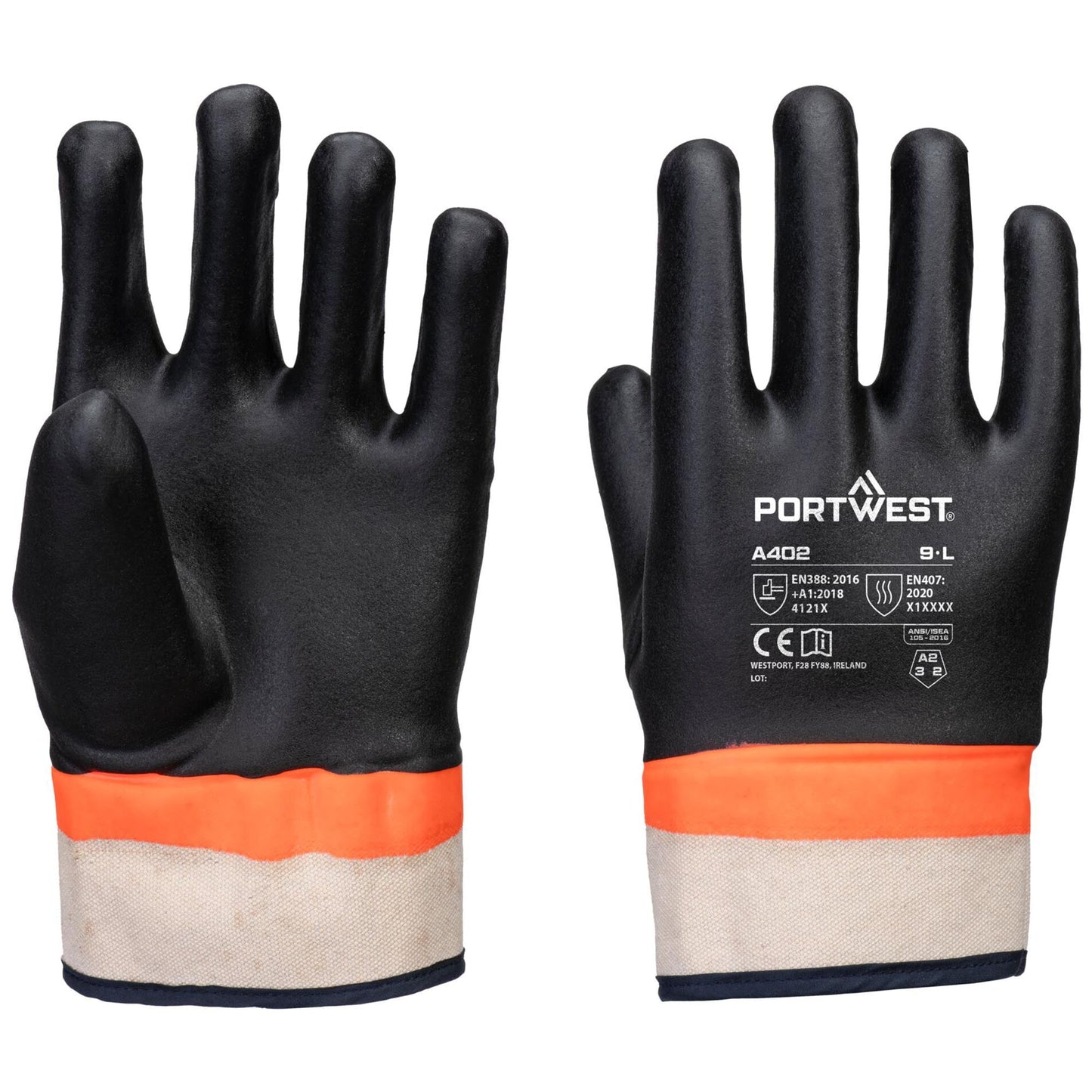 Black/Orange Knit Gloves - Portwest - Durable Grip