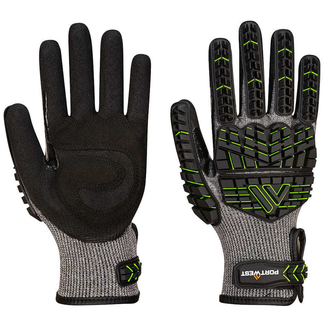 Black/Green String Knit Gloves - Portwest - Nitrile Foam