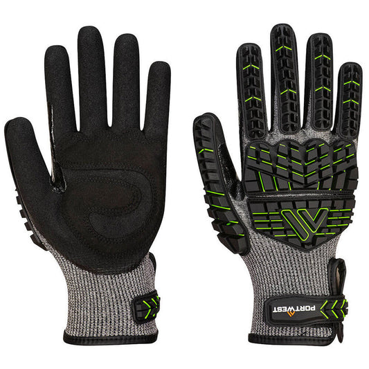 Black/Green String Knit Gloves - Portwest - Nitrile Foam
