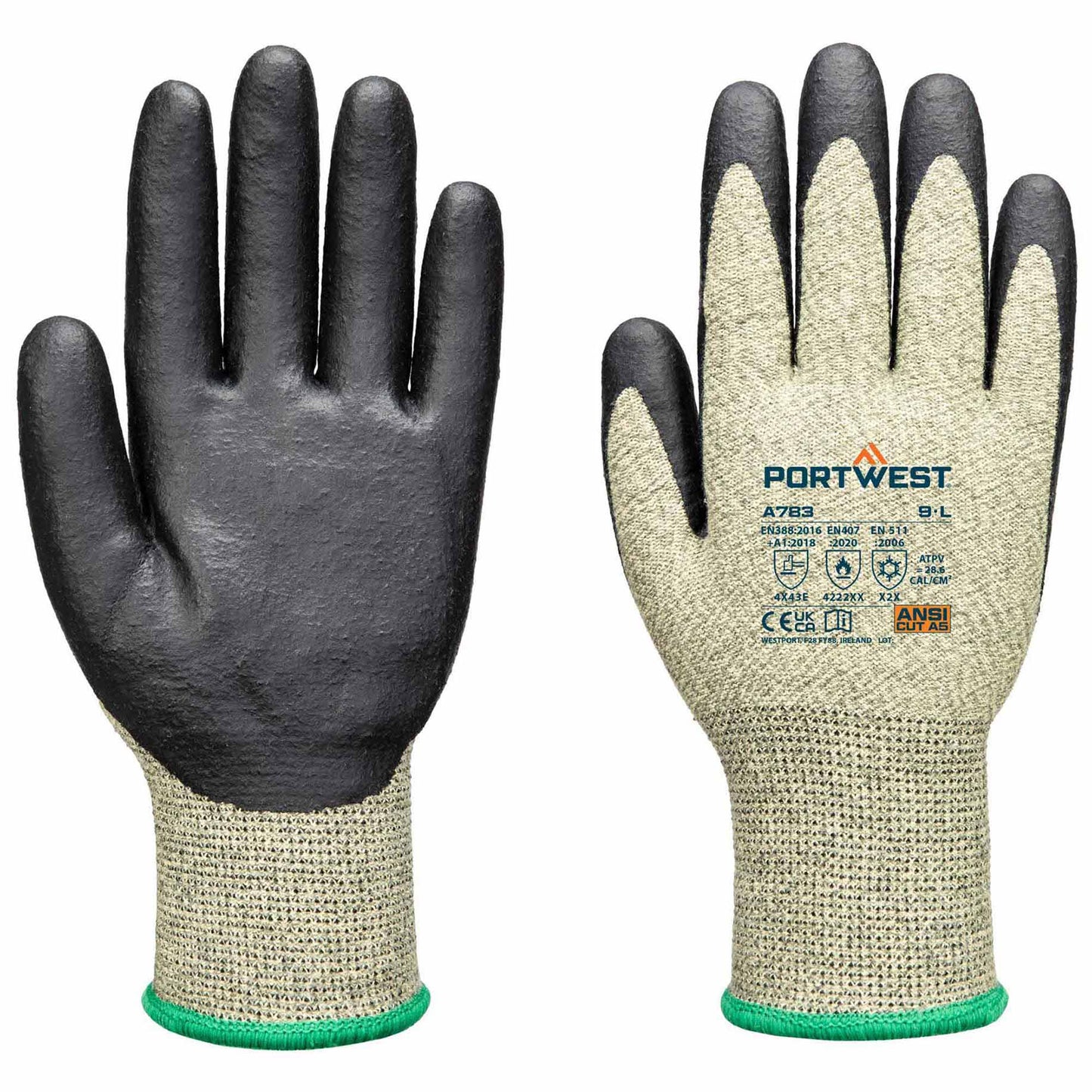 Green/Black String Knit Gloves - Portwest - Safe Grip