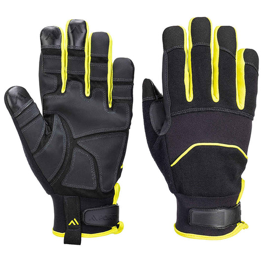 Black/Yellow String Knit Gloves - Portwest - Needle Resistant
