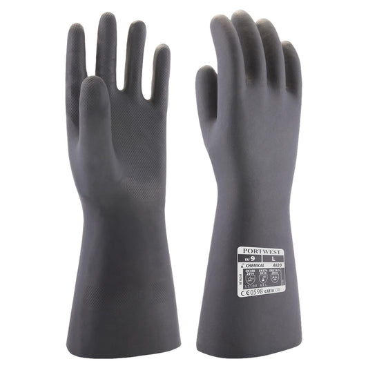 Black Rubber Gloves - Portwest - Neoprene Gauntlet