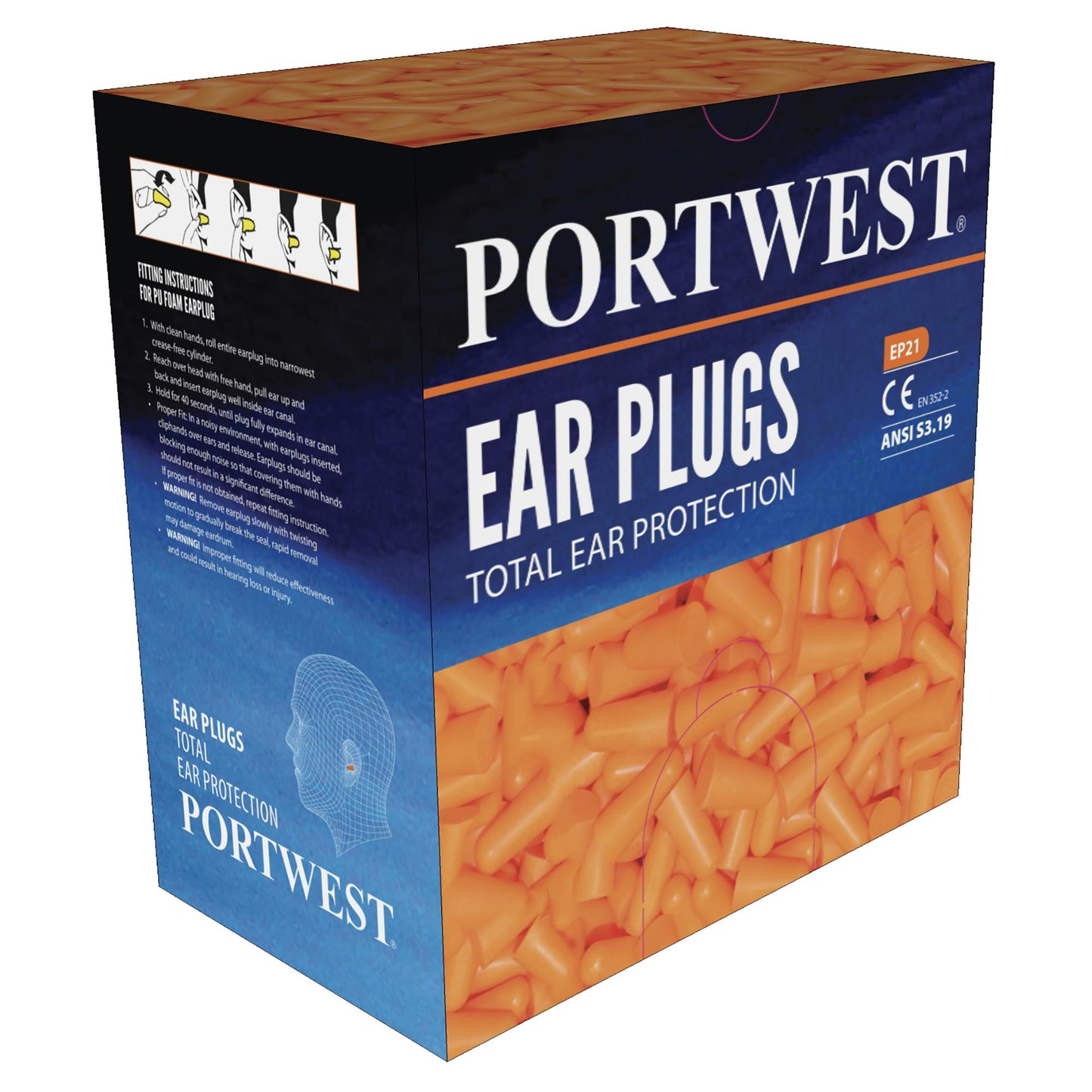 Box of Ear Plugs - Portwest - Comfortable Foam Design