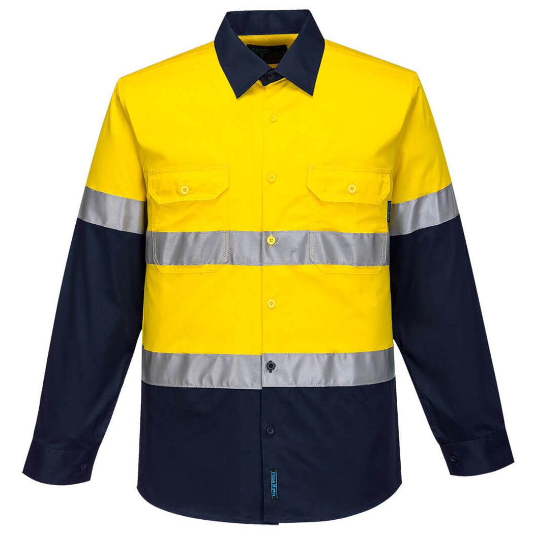 Yellow/Blue Comfortable Button Up Shirt - Portwest - Cool Fabric