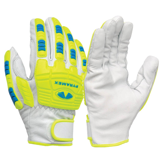 White/Yellow/Lime Leather Gloves - Pyramex - Premium Safety
