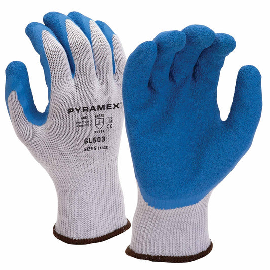 Blue String Knit Gloves - Pyramex - Crinkle Latex Coating