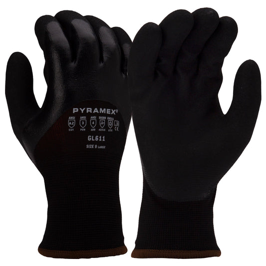 Black Insulated String Knit Gloves - Pyramex - Nitrile Coated