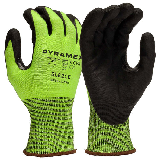 Yellow/Lime String Knit Gloves - Pyramex - Dipped Nitrile