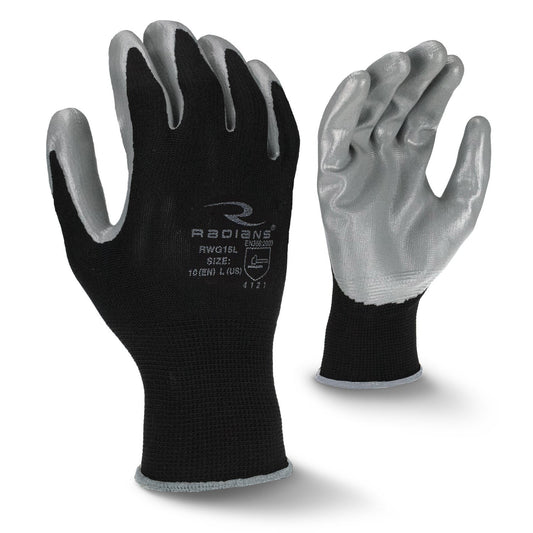 Black/Gray String Knit Gloves - Radians - Nitrile Coated