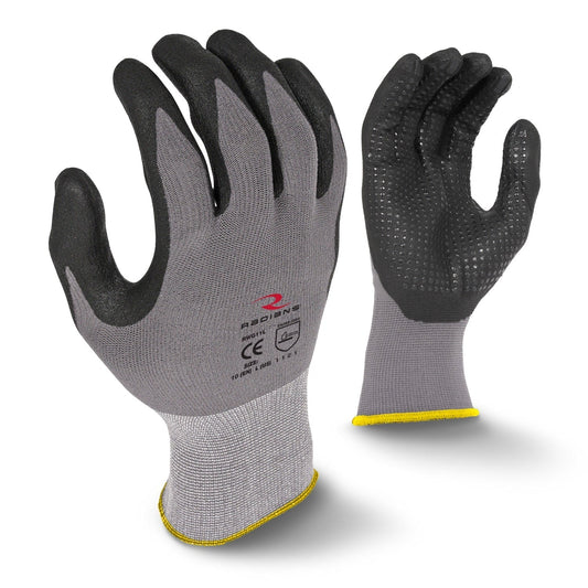 Black/Gray String Knit Gloves - Radians - Foam-Dipped Grip