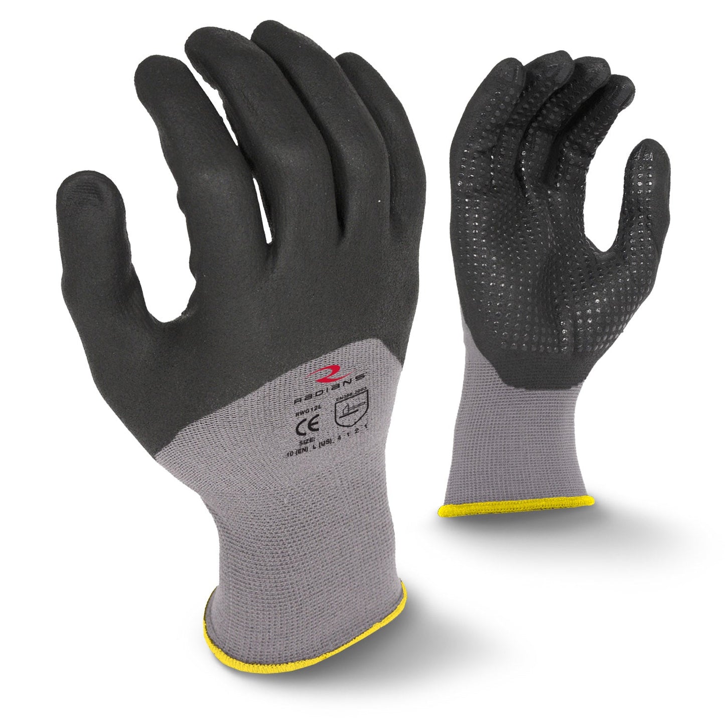 Black/Gray Knit Gloves - Radians - Foam Dipped Nitrile