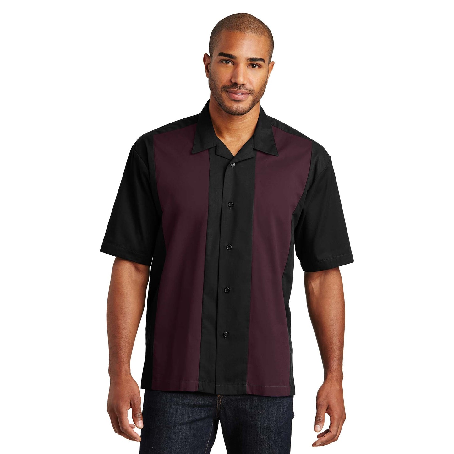 Black/Light Stone Button Up Shirt - Port Authority - Soft