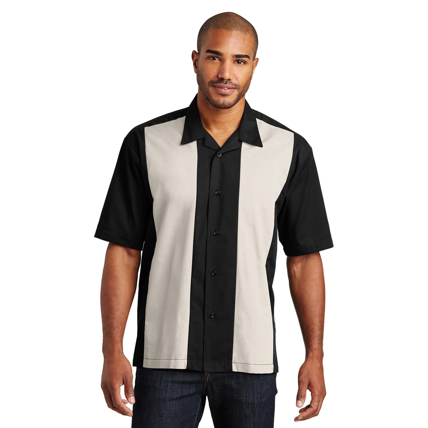 Black/Light Stone Button Up Shirt - Port Authority - Soft