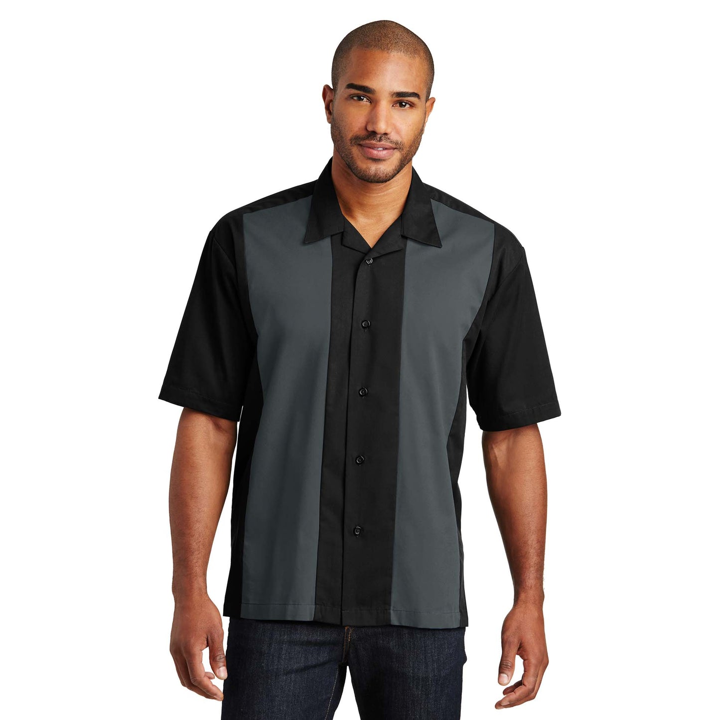 Black/Light Stone Button Up Shirt - Port Authority - Soft