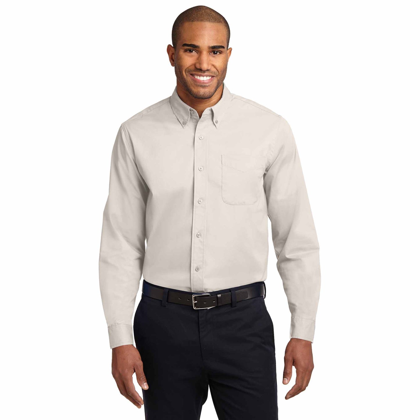 Black/Light Stone Button Up Shirt - Port Authority - Durable