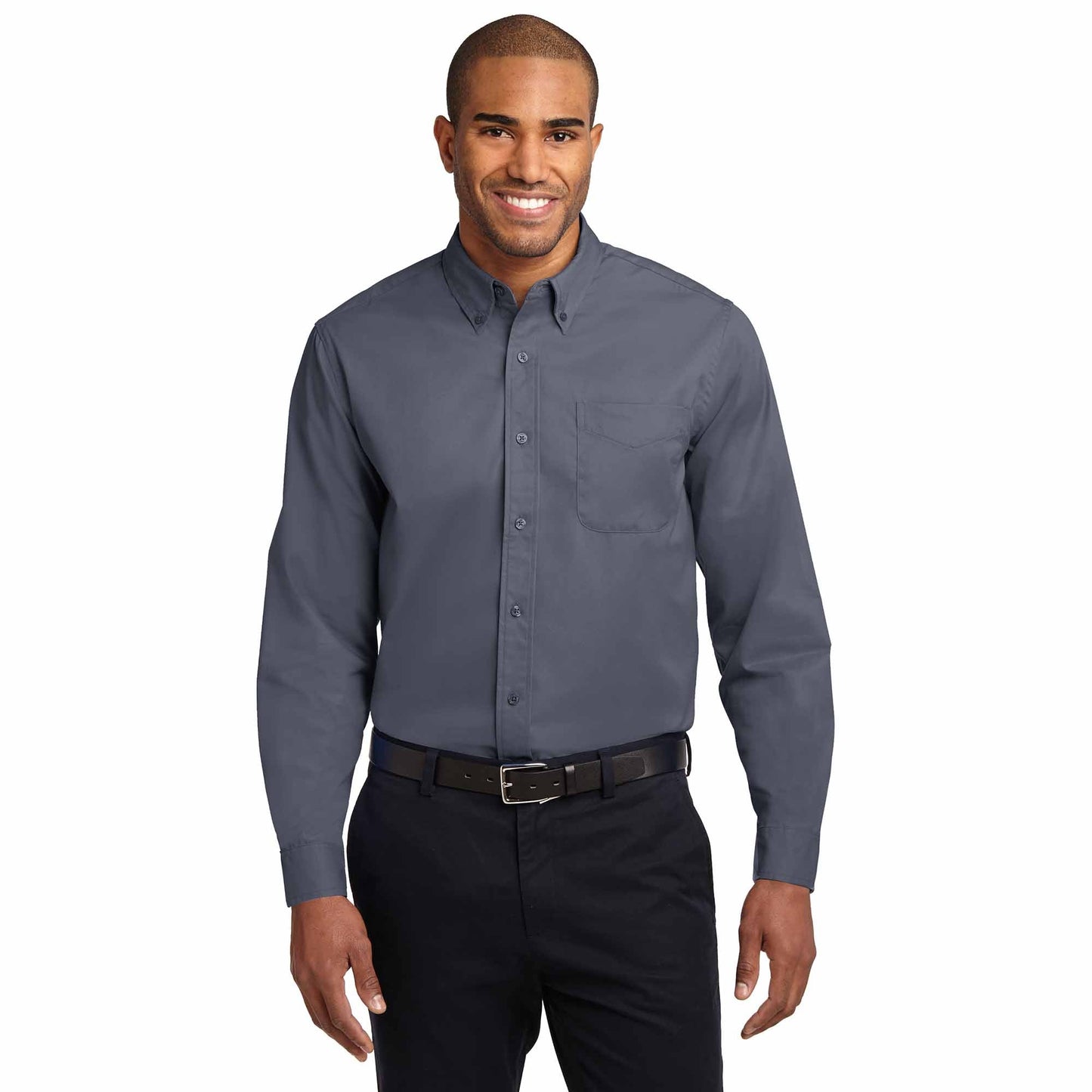 Black/Light Stone Button Up Shirt - Port Authority - Durable