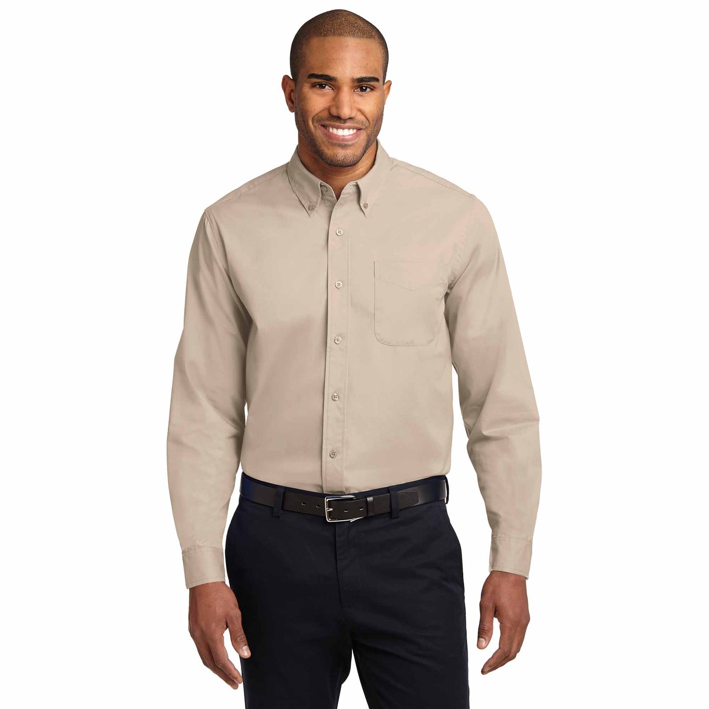 Black/Light Stone Button Up Shirt - Port Authority - Durable