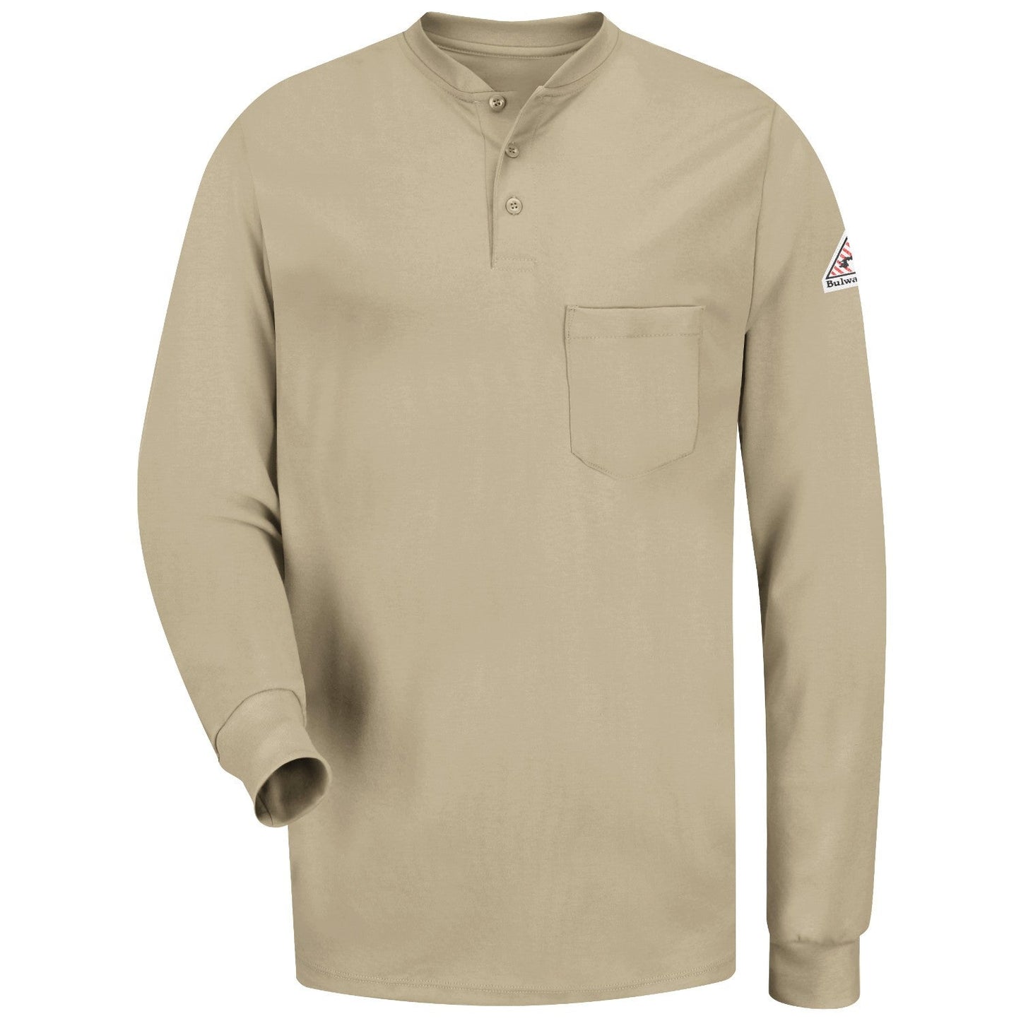 Khaki Henley Shirt - Bulwark FR - Lightweight and Tagless