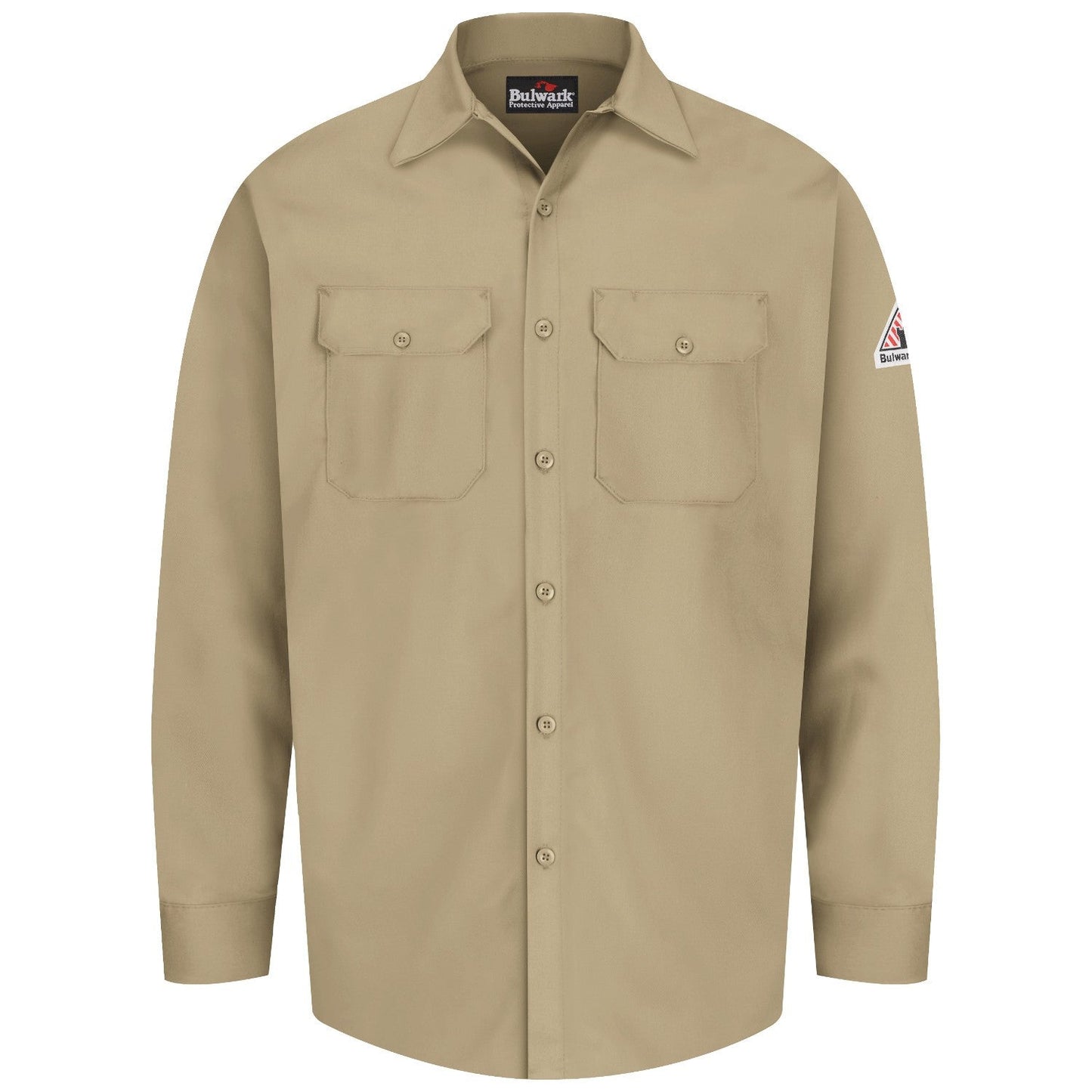 Khaki Button Up Shirt - Bulwark FR - Midweight Cotton