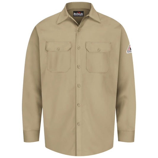 Khaki Button Up Shirt - Bulwark FR - Midweight Cotton