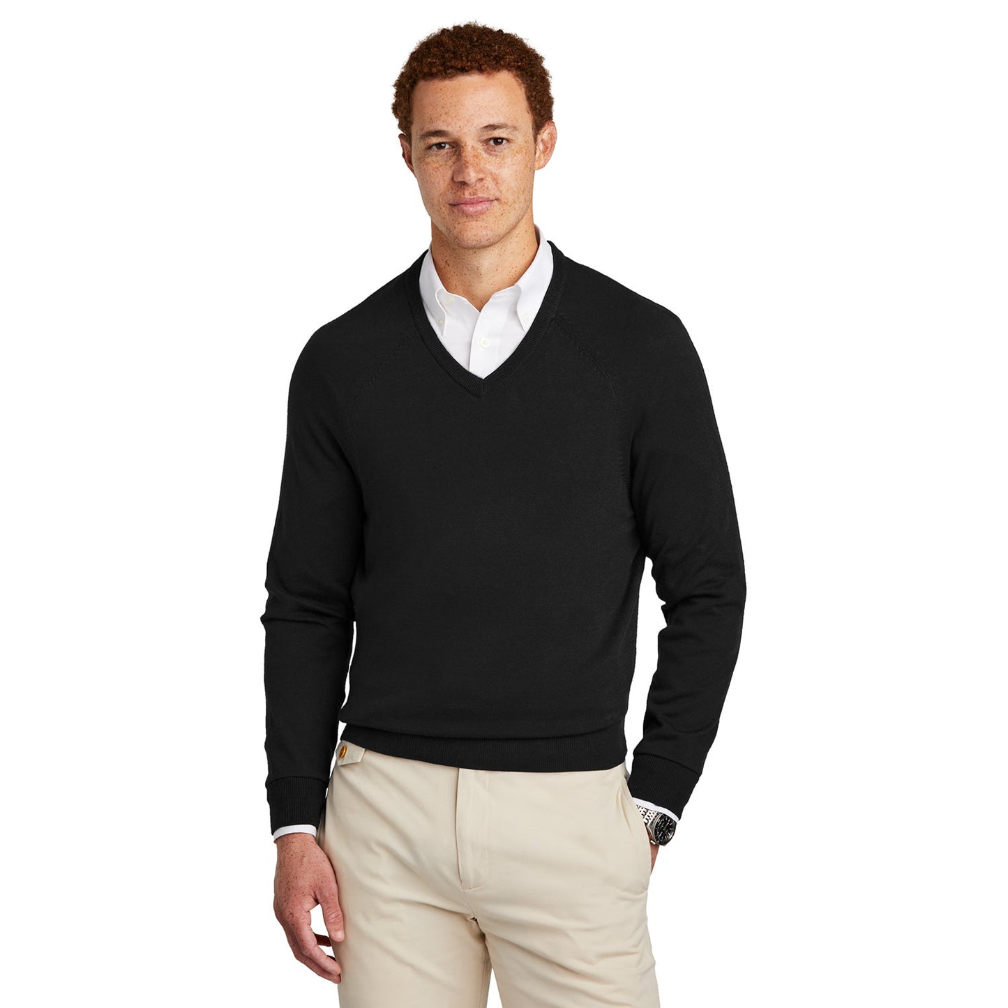 Deep Black Sweater - Brooks Brothers - Cotton Stretch V-Neck