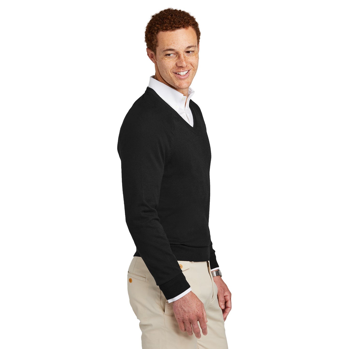Deep Black Sweater - Brooks Brothers - Cotton Stretch V-Neck