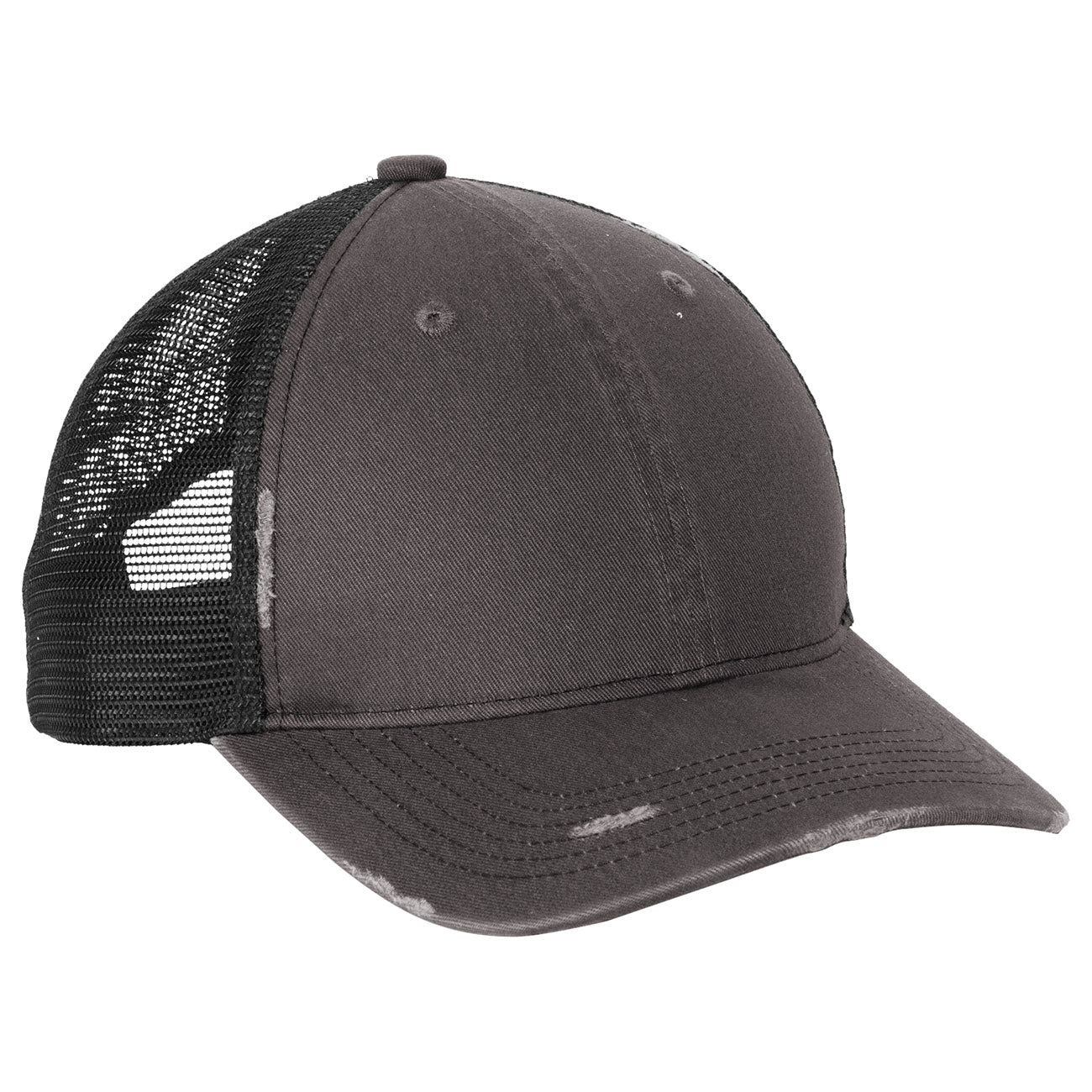 Grey Steel Ball Cap - Port Authority - Distressed Mesh