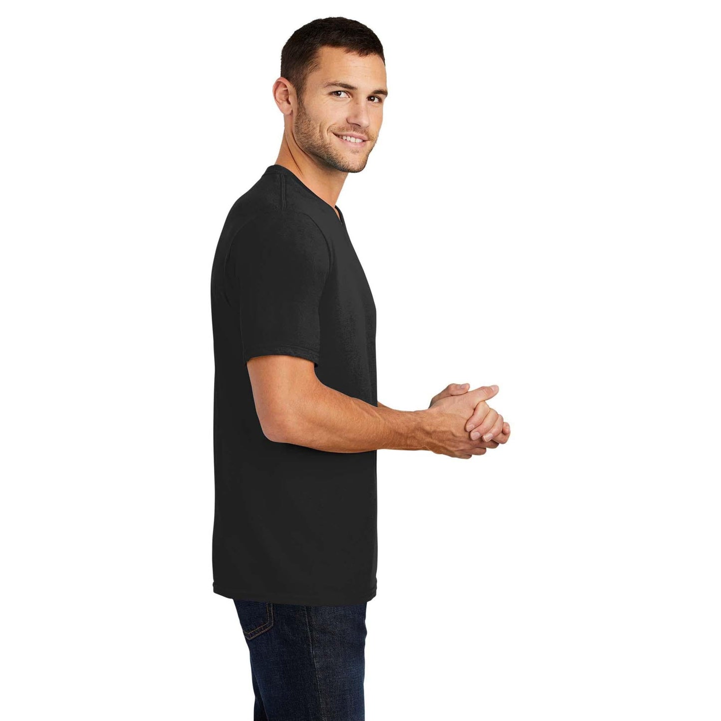 Black T-Shirts - District - V-Neck Style Cotton Blend