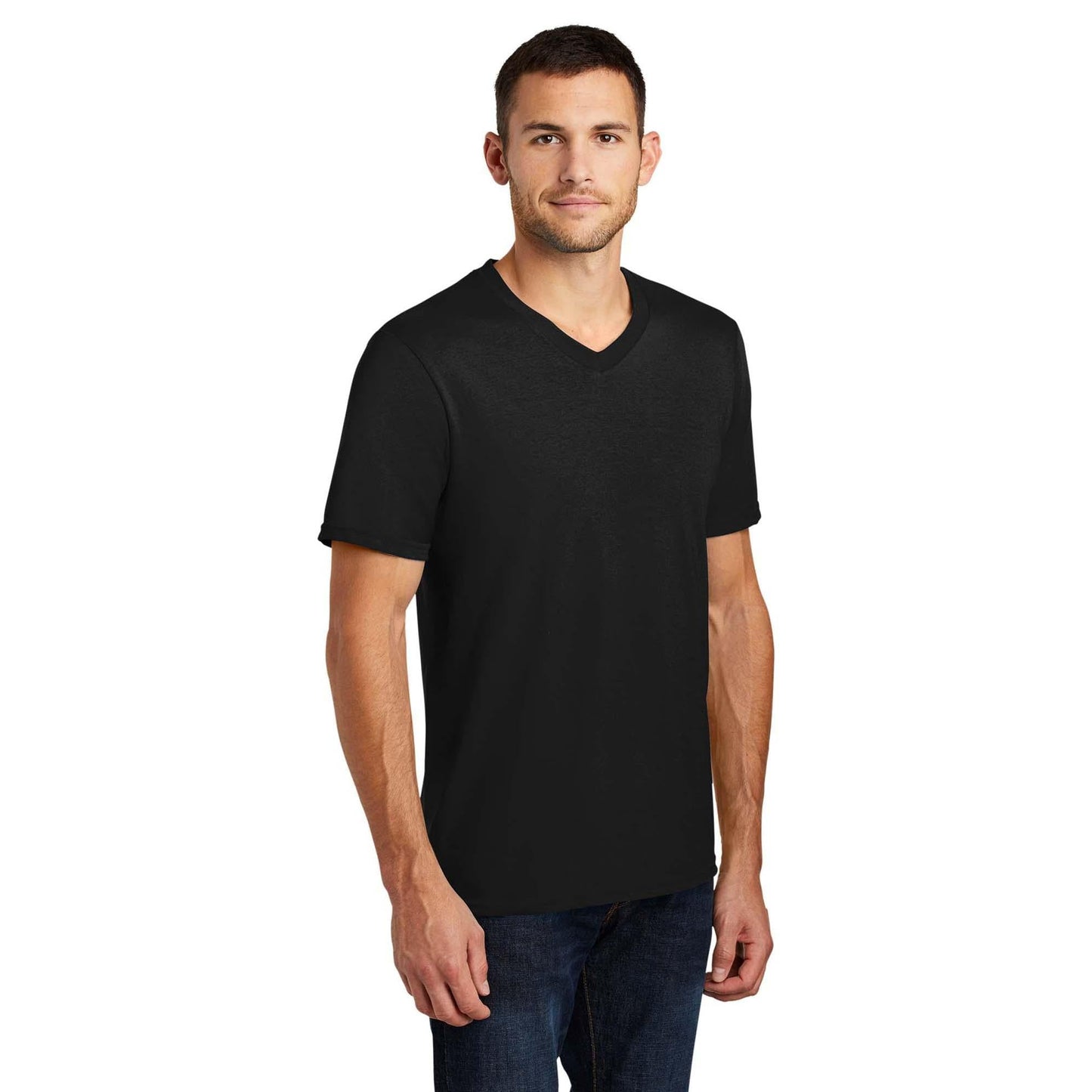 Black T-Shirts - District - V-Neck Style Cotton Blend