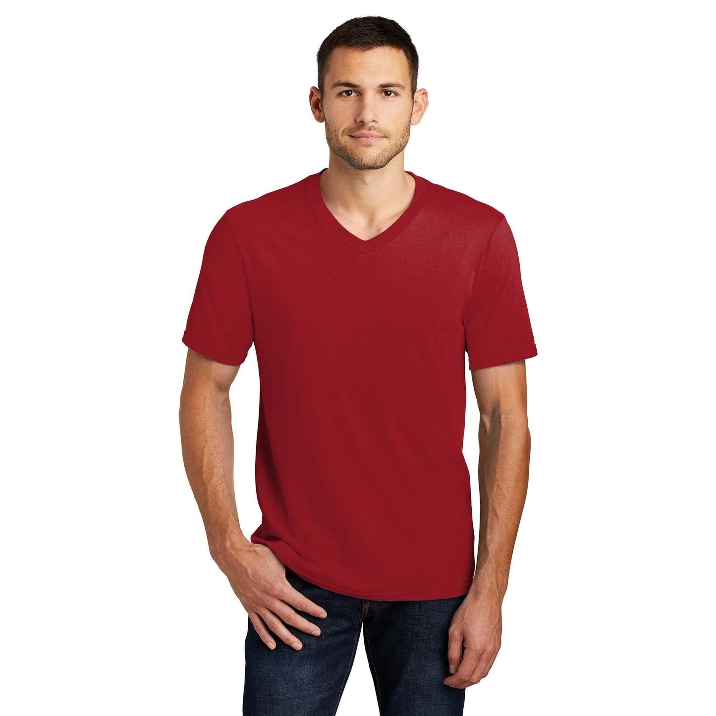 Black T-Shirts - District - V-Neck Style Cotton Blend