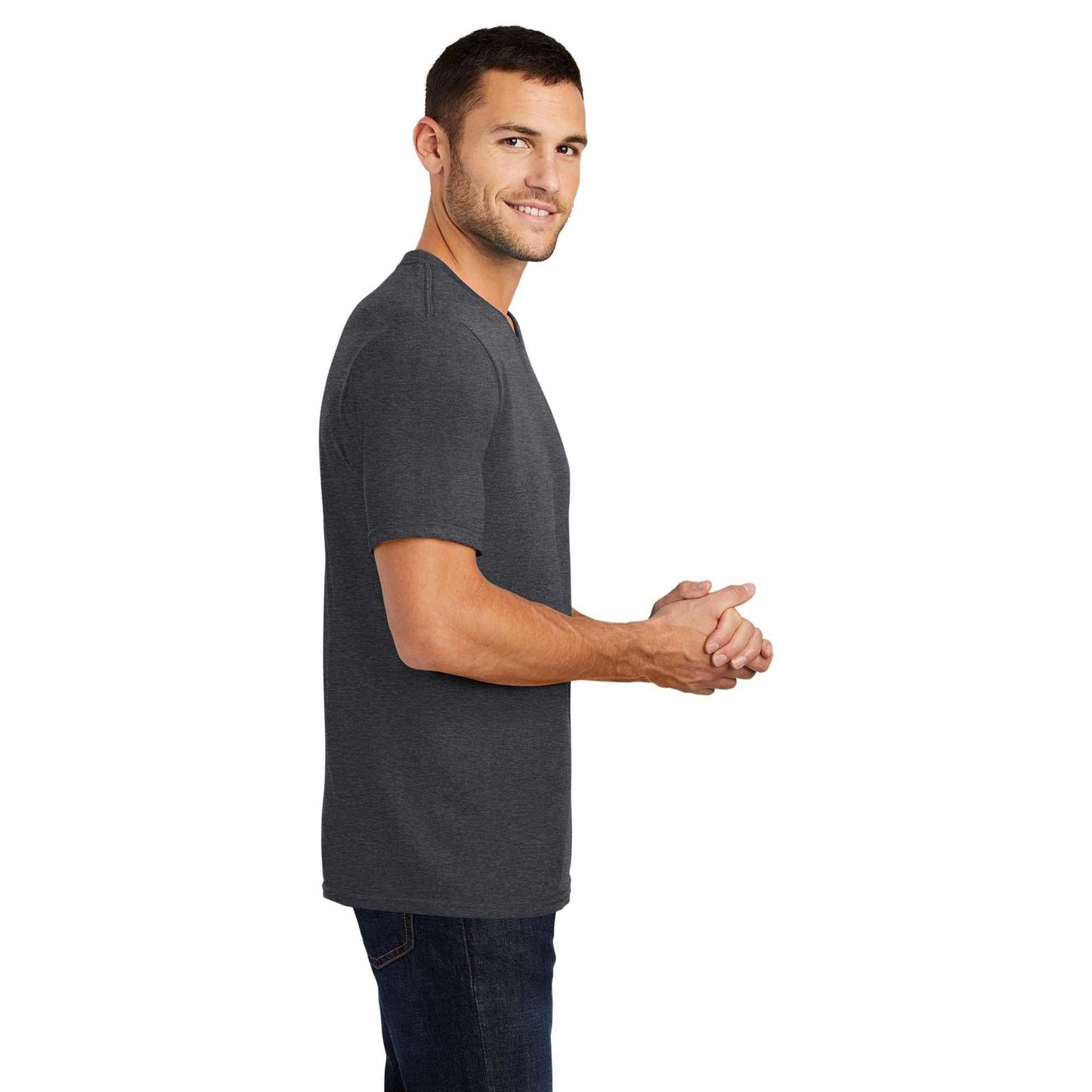 Black T-Shirts - District - V-Neck Style Cotton Blend