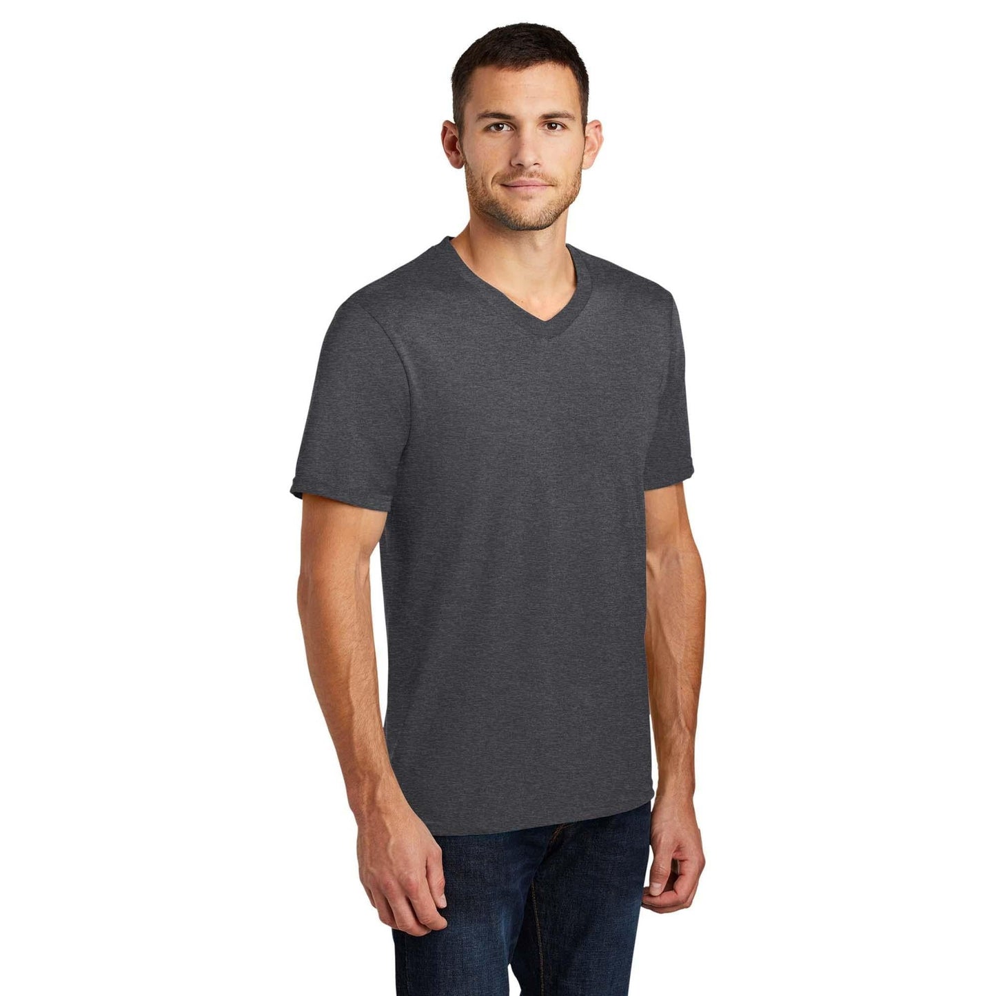 Black T-Shirts - District - V-Neck Style Cotton Blend