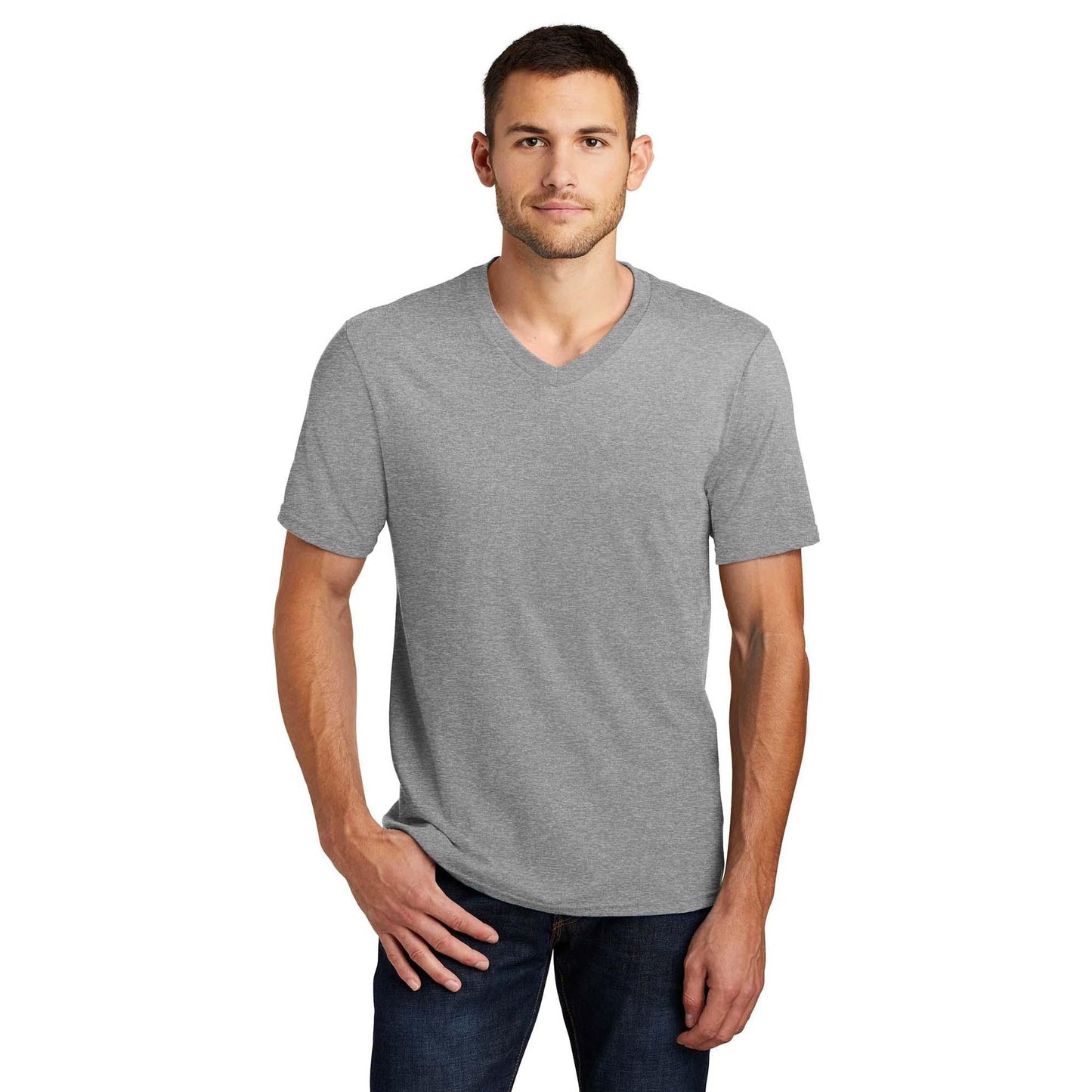Black T-Shirts - District - V-Neck Style Cotton Blend