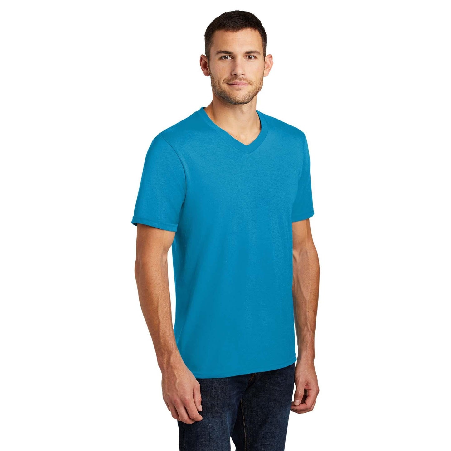 Black T-Shirts - District - V-Neck Style Cotton Blend
